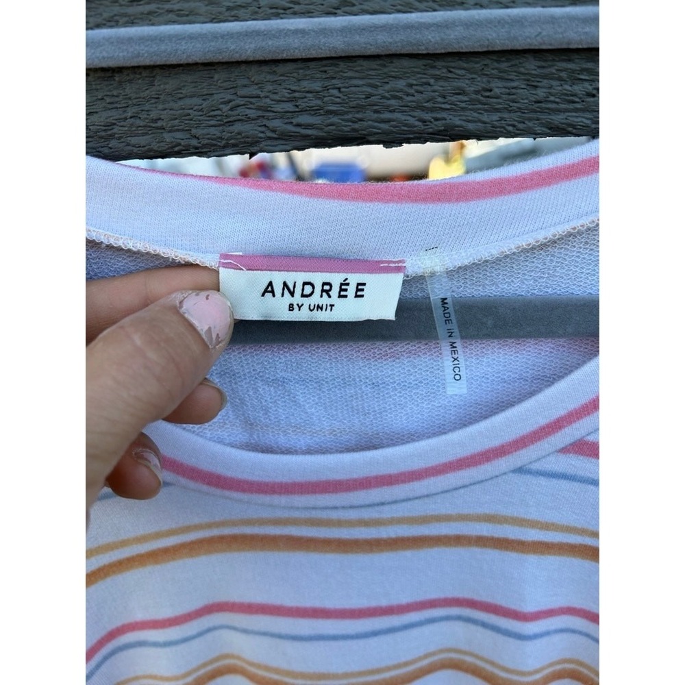 ANDREE Soft flutter sleeve striped shirt.  Vintage vibe, extremely soft.  Sz M - Picture 2 of 4
